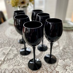 Vintage Set of 6 Black Wine Glasses
